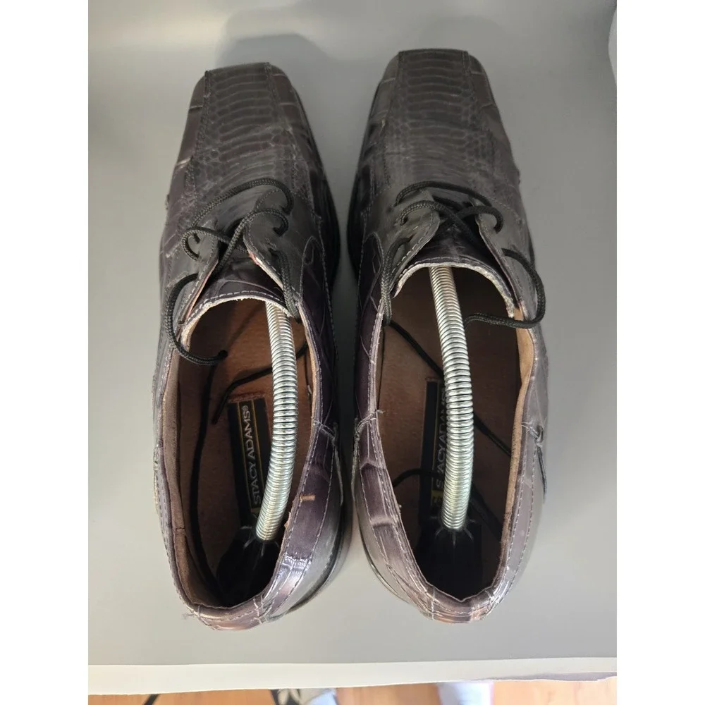 Stacy Adams Men 11.5 Genuine Snake Leather Square Toe Derby Dress Shoes Grey Bro